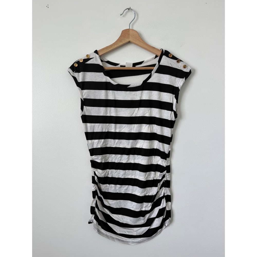 American City Wear Women's Black and White Striped Short Sleeve Top Size Medium